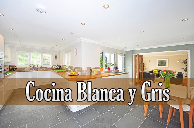 Cocina blanca y gris 